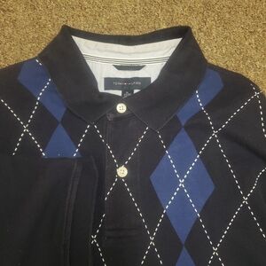 Tommy Hilfiger Men's Golf Shirt Short Sleeve Navy Blue Geometric Size XL 